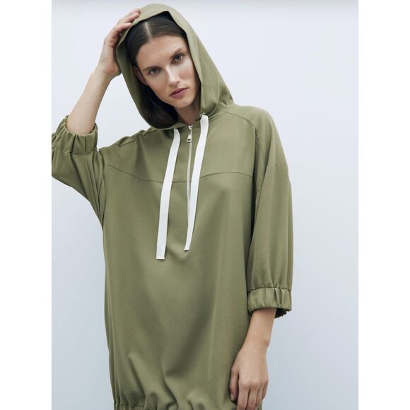 ZARA Hooded Track Style Dress with Grosgrain Ribbon Drawstring, Sz XL - Picture 7 of 14